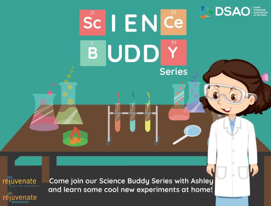 Science buddy Series Graphic for virtual science class offered by Down Syndrome Association of Ontario